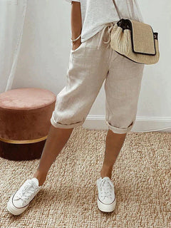 MAE - Leichte Shorts aus Baumwolle und Leinen in Beige