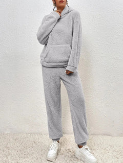 Damen Gemütlicher Teddy Hausanzug | Zweiteilig Warm in Grau