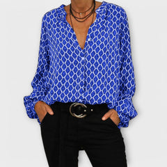Zara - Stylische Bluse Mit V Ausschnitt Und Langen Ärmeln in Blau
