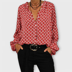 Zara - Stylische Bluse Mit V Ausschnitt Und Langen Ärmeln in Rot