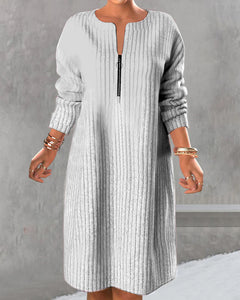 Lena | Langes Strickkleid Damen mit Reißverschluss elegant in Grau