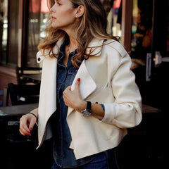 Lässige Lederjacke für Frauen - Anelie in Weiß