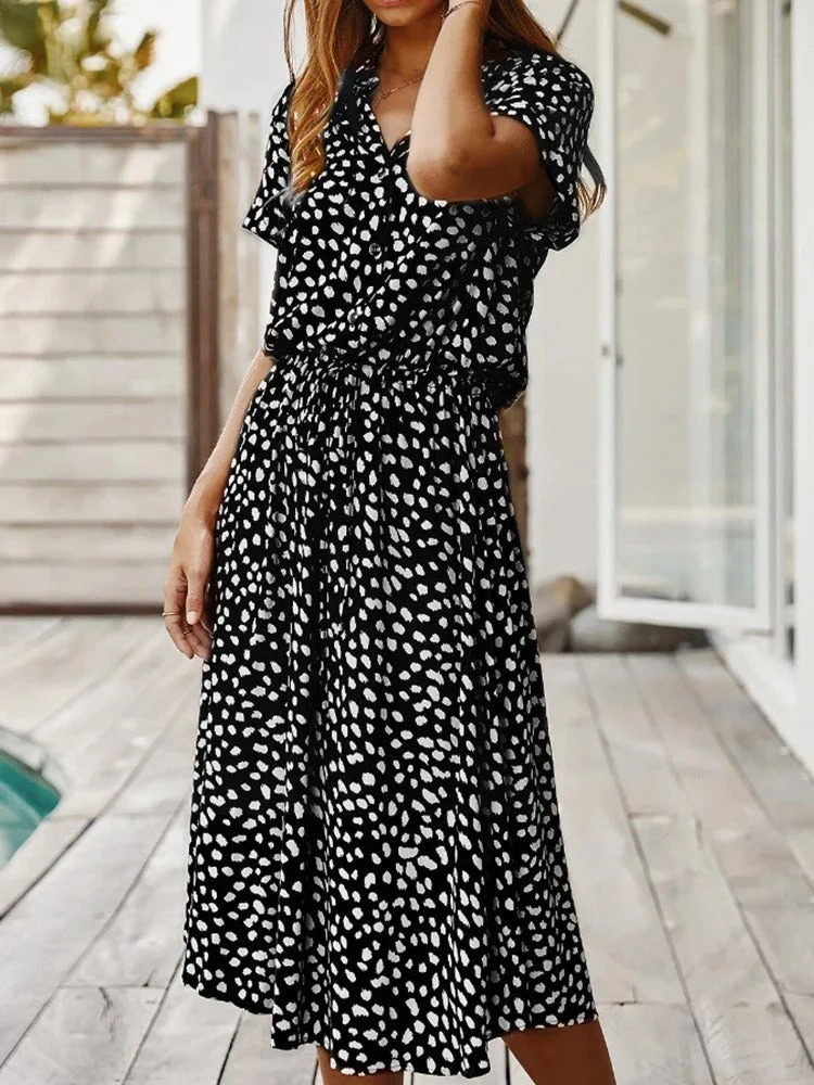 Lässiges bedrucktes Sommerkleid für Damen | Midi