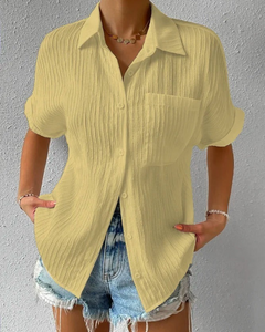 Lässiges Button-Down-Hemd für Damen | kurzarm in Gelb