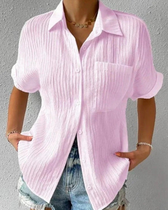 Lässiges Button-Down-Hemd für Damen | kurzarm in Rosa