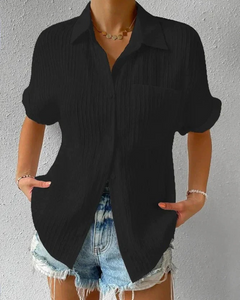 Lässiges Button-Down-Hemd für Damen | kurzarm in Schwarz
