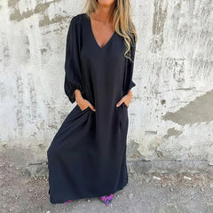 Zita® | Langes Boho-Kleid mit Taschen in Schwarz