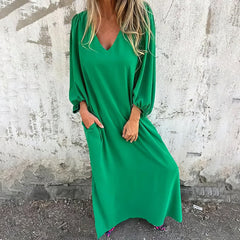 Zita® | Langes Boho-Kleid mit Taschen in Grün