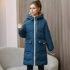 Lange warme Winterjacke mit Kapuze - Heike in Blau