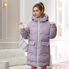 Lange warme Winterjacke mit Kapuze - Heike in Lila