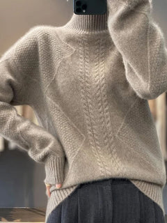 Lara | Damen Weicher Zopfmuster Rollkragenpullover in Grau