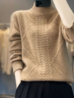 Lara | Damen Weicher Zopfmuster Rollkragenpullover in Beige