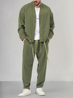 Lässige Herrenhose & Strickjacke Lounge Set - Apollinaris in Dunkelgrün
