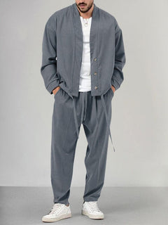 Lässige Herrenhose & Strickjacke Lounge Set - Apollinaris in Grau