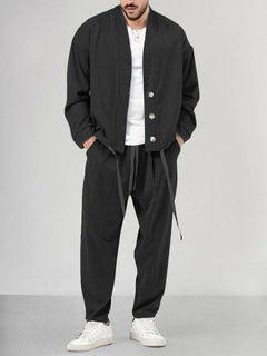 Lässige Herrenhose & Strickjacke Lounge Set - Apollinaris in Schwarz