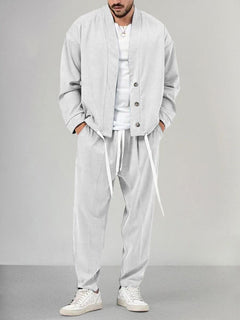 Lässige Herrenhose & Strickjacke Lounge Set - Apollinaris in Weiß