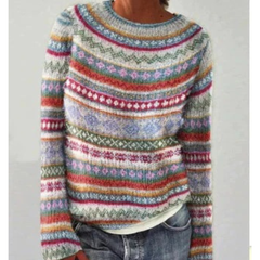 Lea | Gemütlicher Strickpullover mit Muster in Rot-Weiß-Orange