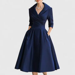 Lea | Damen Elegantes Wickel-Midi-Abendkleid in Blau