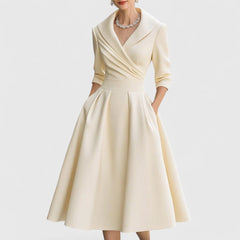Lea | Damen Elegantes Wickel-Midi-Abendkleid in Beige