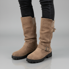 Lea | Damen Robuste Wadenlange Schnallen Stiefel in Braun