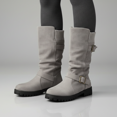Lea | Damen Robuste Wadenlange Schnallen Stiefel in Grau