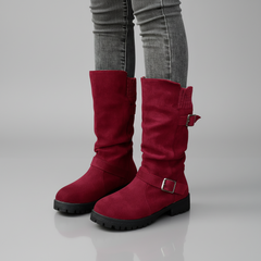 Lea | Damen Robuste Wadenlange Schnallen Stiefel in Rot