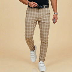 Lea | Karierte Stoffhose Bequem in Beige
