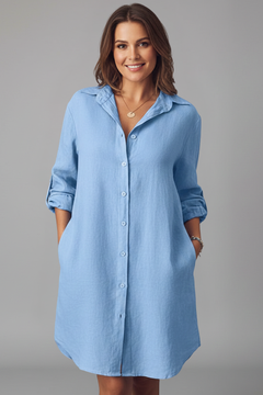 Leandra | Damen Hemdblusenkleid mit Langarm in Blau