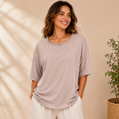 Lena | Damen Lockere Leichte Kurzarm Bluse in Grau