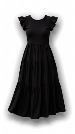 Leni – Smocked-Summer-Midi-Kleid – Plissee in Schwarz