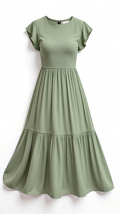 Leni – Smocked-Summer-Midi-Kleid – Plissee in Grün