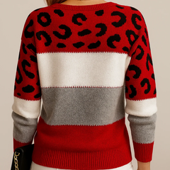 Leonie | Strickpullover mit Leopardenmuster in Rot