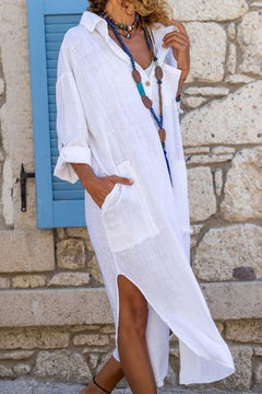Levka | Oversized Hemdblusenkleid Midi in Weiß