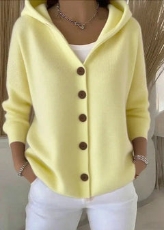 Isabel | Damen Casual Kapuze Strickjacke in Hellgelb
