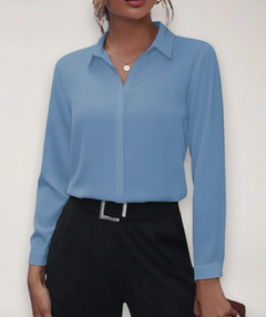 Marie | Damen Elegante Langarm Bluse in Blau