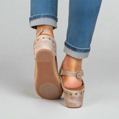 Offene Zehen Leder-Keilsandalen für Damen
