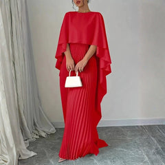 Lilou | Plissee Maxikleid mit Cape für Feste in Rot