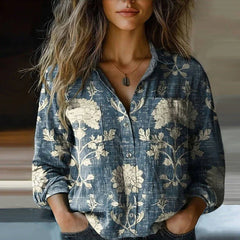 Lily | Bedruckte Vintage Bluse in Blau