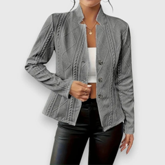 Lina | Weiche Strickjacke mit Stehkragen in Grau