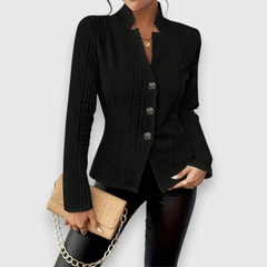 Lina | Weiche Strickjacke mit Stehkragen in Schwarz