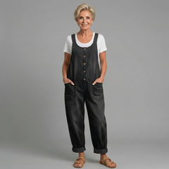 Linnéa | Damen Latzhose Wide Leg Overall in Schwarz