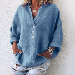 Lorelei | Damen V-Ausschnitt Bluse mit Knopfleiste in Blau
