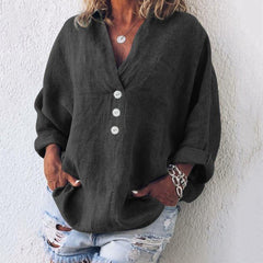 Lorelei | Damen V-Ausschnitt Bluse mit Knopfleiste in Schwarz
