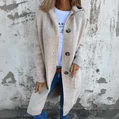 KöniginMantel™ | Elegante lange Damen Strickjacke in Beige