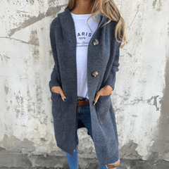 KöniginMantel™ | Elegante lange Damen Strickjacke in Grau