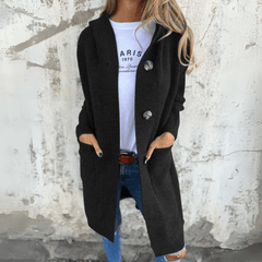 KöniginMantel™ | Elegante lange Damen Strickjacke in Schwarz