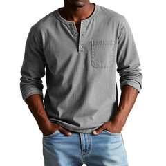 Ludwig | Herren Langarm Henley Shirt in Grau