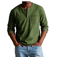 Ludwig | Herren Langarm Henley Shirt in Armeegrün