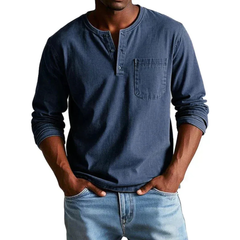 Ludwig | Herren Langarm Henley Shirt in Marineblau