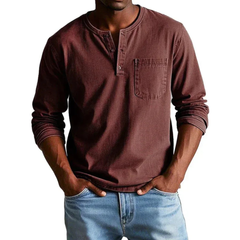 Ludwig | Herren Langarm Henley Shirt in Rot